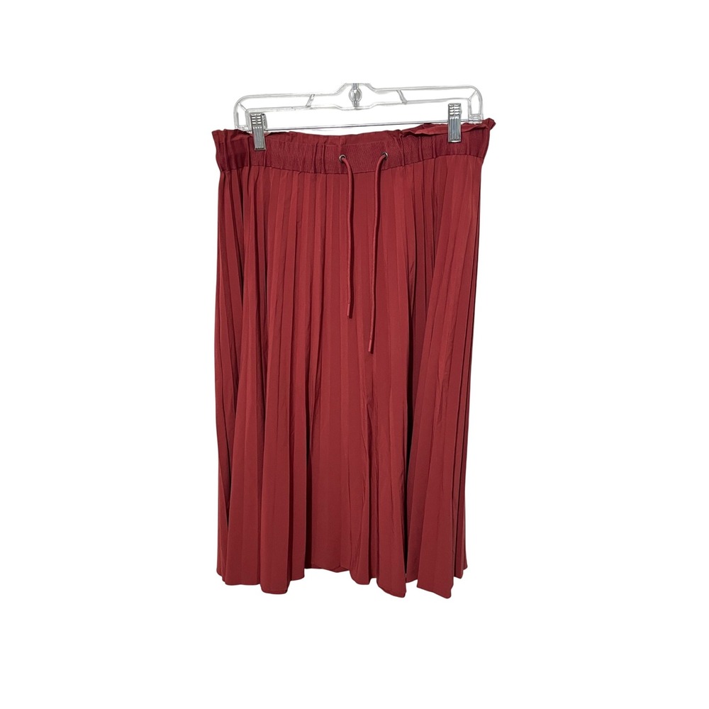Athleta Pleated Midi Skirt‎ Women's Medium Red Elastic Waist Drawstring